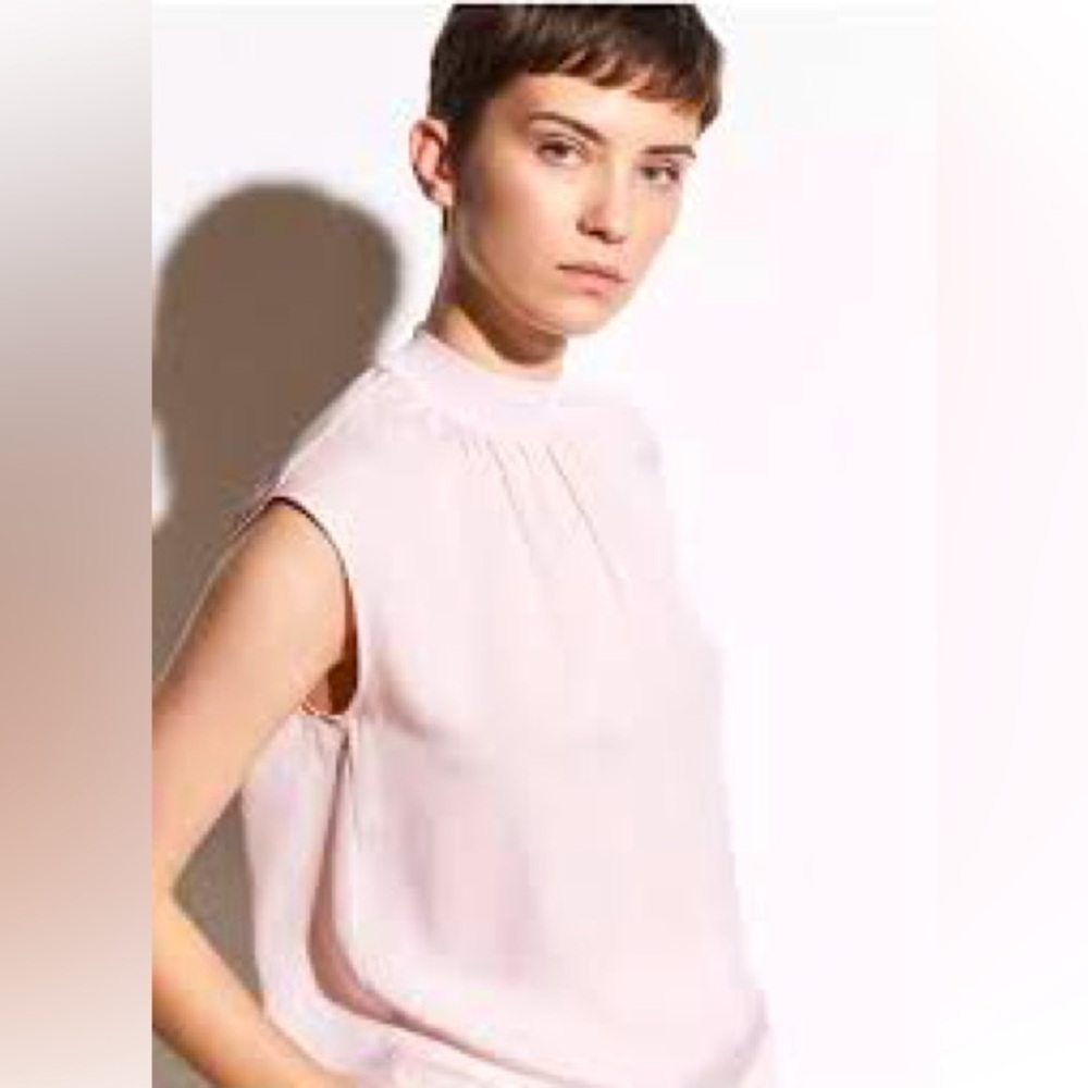 VINCE Rosa Seco Silk Rib Trim Shell